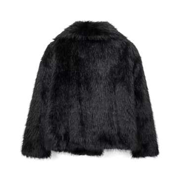 Mtsebmves Women's Cropped Faux Fur Jacket Long Sleeve Button Warm Winter Coats Shaggy Furry Outerwear with Pockets (Black, S)