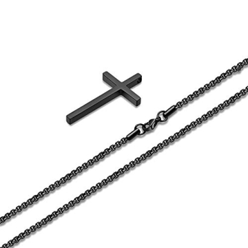 M MOOHAM Black Cross Pendant Necklace 18 Inch Chain