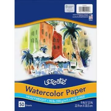 Pacon Corporation 4925 Watercolor Paper, 90lb., 9-Inch x11-Inch , 50SH/PK, White