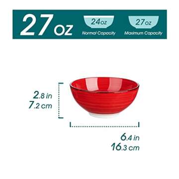 vancasso Bonita 27 Oz Cereal Bowls Set of 6, Ceramic Bowls for Kitchen, 6 Inch Soup Bowls, Dishwashe...