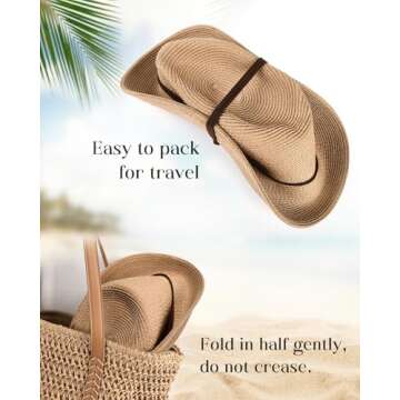 FURTALK Womens Summer Straw Sun Hats Wide Brim Panama Fedora Beach Hat with Wind Lanyard UPF 80+ Khaki