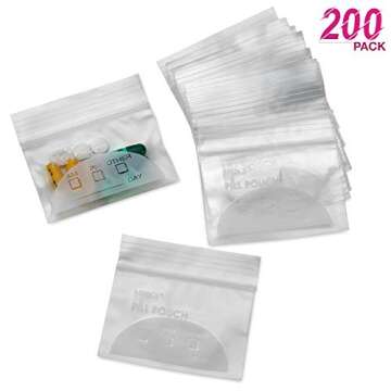 Pill Pouch Bags - (Pack of 200) 3" x 2.75" - BPA Free, Poly Bag Disposable Zipper Pills Baggies, Dai...