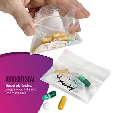 Pill Pouch Bags - 200 Pack, Clear & Writable Storage Pouches