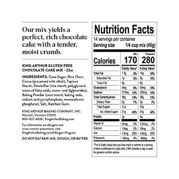 King Arthur Gluten Free Chocolate Cake Mix: Rich, Moist, and Delicious Dessert for Birthdays and Special Occasions - Non-GMO, Kosher, Non-Dairy Baking Mix (22 oz)