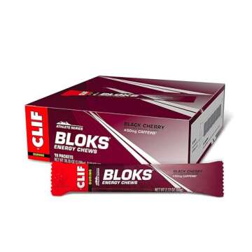 CLIFF BLOKS Salted Watermelon 2X Sodium & Black Cherry Caffeine Energy Chews Bundle - 2 Packs 18 Count 2.12oz Each - Quick Carbs and Electrolytes for Cycling Running