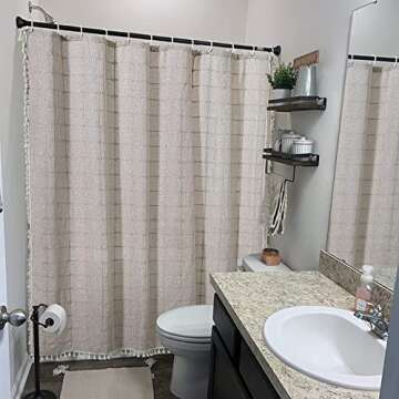 YoKii Boho Farmhouse Shower Curtain in Tan, Wrinkle Free & Ultra Thick Cotton Linen Rustic Cottageco...