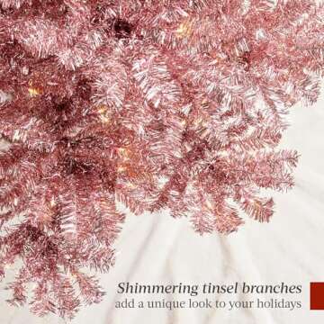 Best Choice Products 6ft Prelit Tinsel Christmas Tree, Artificial Seasonal Holiday Decoration w/ 1,000 Branch Tips, Stand - Pink