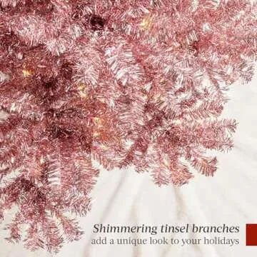 Best Choice Products 6ft Prelit Tinsel Christmas Tree, Artificial Seasonal Holiday Decoration w/ 1,000 Branch Tips, Stand - Pink