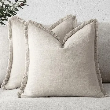 Foindtower Set of 2 Decorative Linen Fringe Throw Pillow Covers for Cozy Home Decor