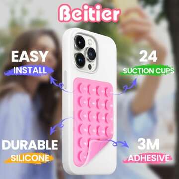 4PCS Silicone Suction Phone Case Mount, Hands-Free Phone Accessories Holder, Durable Strong Grip Hol...