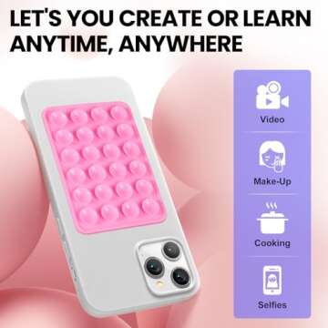 4PCS Silicone Suction Phone Case Mount, Hands-Free Phone Accessories Holder, Durable Strong Grip Holder for Selfies and Videos, Silicon Phone Stand for Cell Phone (4 Pack Pink)