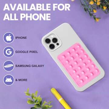 4PCS Silicone Suction Phone Case Mount, Hands-Free Phone Accessories Holder, Durable Strong Grip Holder for Selfies and Videos, Silicon Phone Stand for Cell Phone (4 Pack Pink)