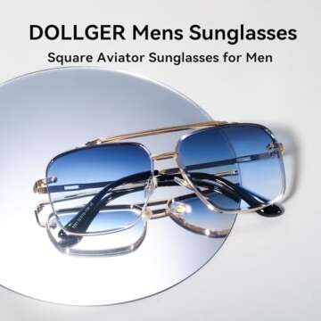 Dollger Square Aviator Sunglasses for Men and Women Fashion Metal Vintage Gradient Shades Sunglasses UV400 Protection