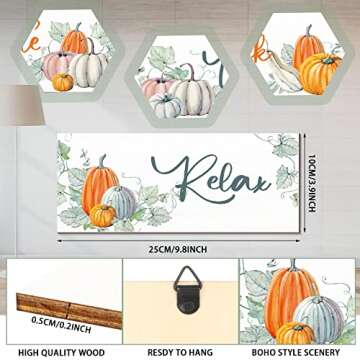 4 Pieces Fall Pumpkin Bathroom Wall Decor Relax Soak Unwind Breathe Thanksgiving Wall Art Wooden Bathroom Hanging Signs Vintage Rustic Bathroom Wall Decor Bathroom Decor for Home Laundry Spa Room
