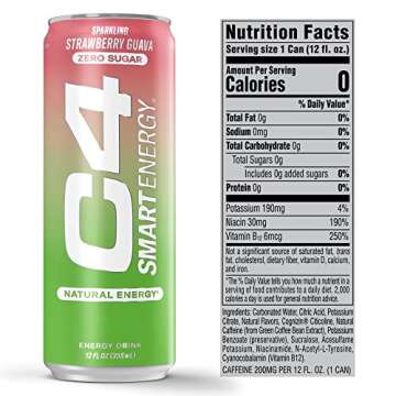 Cellucor C4 Smart Energy Drink - Sugar Free Performance Fuel & Nootropic Brain Booster, Coffee Substitute or Alternative | Strawberry Guava 12 Oz - 12 Pack