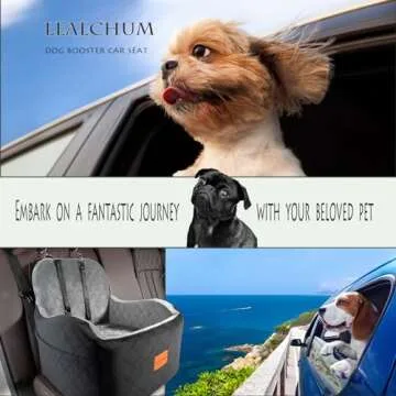 Lealchum Dog Booster Car Seat for Small/Medium Dogs,Puppy Portable Car Seat with Elevated Cushion,Fully Detachable and Washable Pet Car Seat with Storage Pockets,Easy to Install (Black/Brown, Medium)