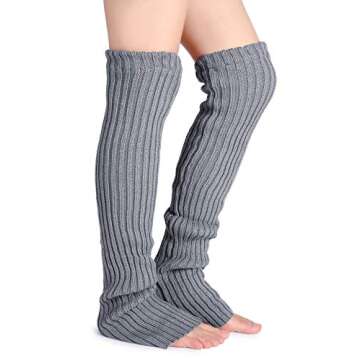 Pareberry Women's Winter Over Knee High Footless Socks Knit Warm Long Leg Warmers (Grey)