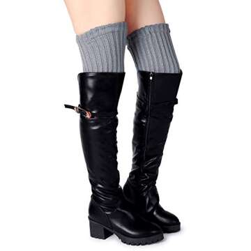 Pareberry Women's Winter Over Knee High Footless Socks Knit Warm Long Leg Warmers (Grey)