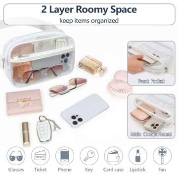 Packism Clear Fanny Pack Stadium Approved - Clear Belt Bag for Women Men Plus Size 35-51 inches Adjustable StrapTransparent Waist Bag for Concerts, Sporting Events - White