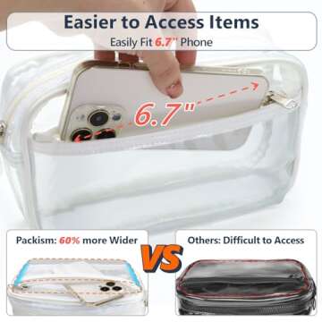 Packism Clear Fanny Pack Stadium Approved - Clear Belt Bag for Women Men Plus Size 35-51 inches Adjustable StrapTransparent Waist Bag for Concerts, Sporting Events - White