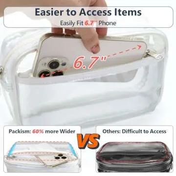 Packism Clear Fanny Pack Stadium Approved - Clear Belt Bag for Women Men Plus Size 35-51 inches Adjustable StrapTransparent Waist Bag for Concerts, Sporting Events - White
