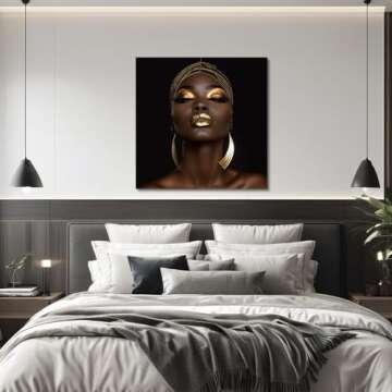 KPLUNDO African American Canvas Wall Art Black Woman Picture with Gold Jewelry for Elegant Home Deco...