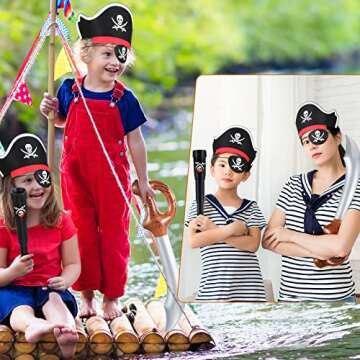 JaGely Pirate Party Set, 80 Pcs Caribbean Pirate Costume Includes 20 Hats, 20 Eye Patches, 20 Inflatable Swords, 20 Telescopes for Pirate Themed Parties, Halloween, Cosplay, Dress Up Games