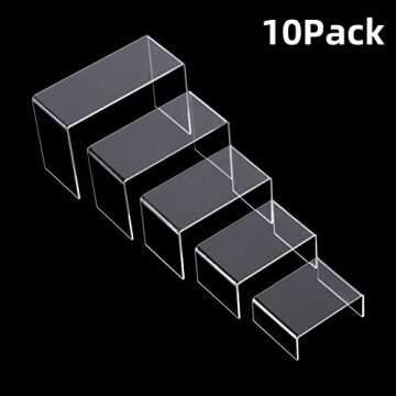 ihomecooker 10 Pc Clear Acrylic Display Risers Showcase for Shoe Risers Retail Stand Cupcake Stand Dessert Stand