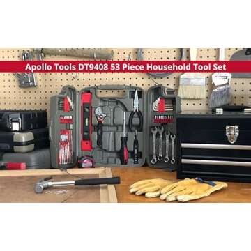 Apollo Tools 53 Piece Home Repair Tool Set with Toolbox Storage Case, Basic Tool Set for General Hou...
