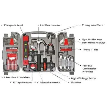 Apollo Tools 53 Piece Home Repair Tool Set with Toolbox Storage Case, Basic Tool Set for General Household Repairs and DIY, Includes Most Useful Hand Tools - Red