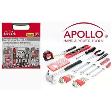 Apollo Tools 53 Piece Home Repair Tool Set with Toolbox Storage Case, Basic Tool Set for General Household Repairs and DIY, Includes Most Useful Hand Tools - Red