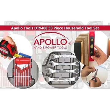 Apollo Tools 53 Piece Home Repair Tool Set with Toolbox Storage Case, Basic Tool Set for General Household Repairs and DIY, Includes Most Useful Hand Tools - Red