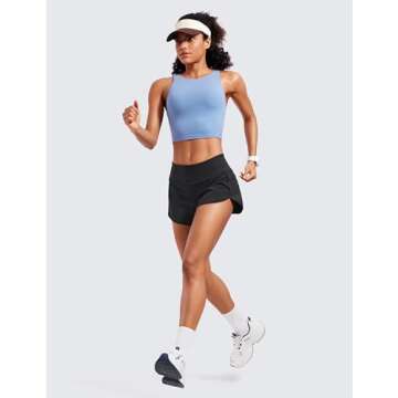 CRZ YOGA Mid Waisted Running Shorts for Women Soft for Gym Athletic Workout with Zipper Pocket Liner Quick Dry Black Small