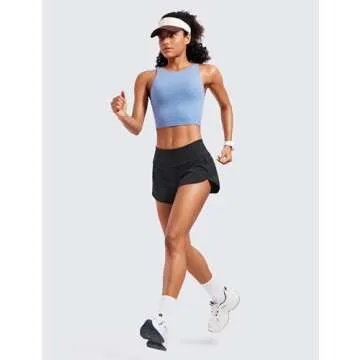 CRZ YOGA Mid Waisted Running Shorts for Women Soft for Gym Athletic Workout with Zipper Pocket Liner Quick Dry Black Small