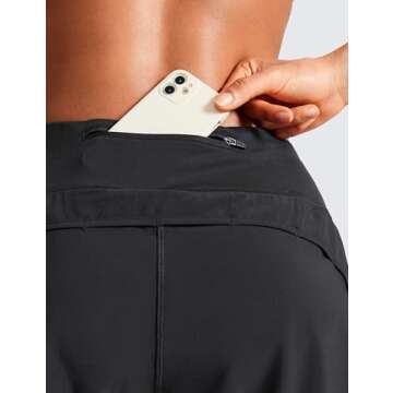 CRZ YOGA Mid Waisted Running Shorts for Women Soft for Gym Athletic Workout with Zipper Pocket Liner Quick Dry Black Small