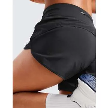 CRZ YOGA Mid Waisted Running Shorts for Women Soft for Gym Athletic Workout with Zipper Pocket Liner Quick Dry Black Small