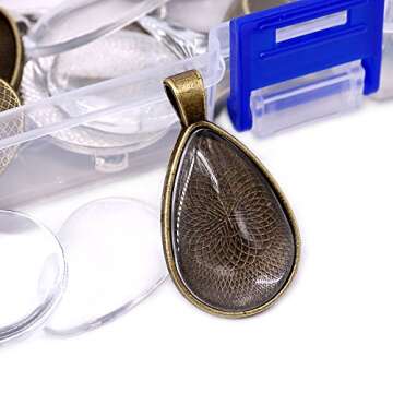 Glarks 48-Pieces 4 Styles Pendant Trays 24pcs round & square & heart & teardrop and 24pcs Bright Glass Cabochon Dome Tiles for Crafting DIY Jewelry Gift Making