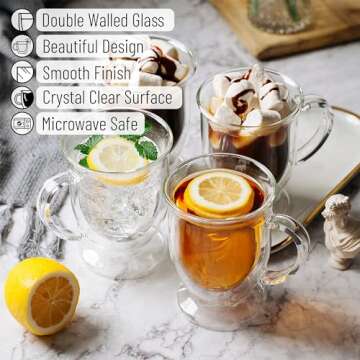 BTaT- Coffee Mug Set of 4 (12oz, 350ml) Double Wall Glass Coffee Cups, Tea Cups, Beer Glasses, Clear Mugs, Glass Cups