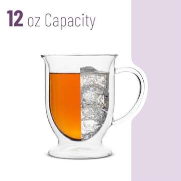 BTaT- Coffee Mug Set of 4 (12oz, 350ml) Double Wall Glass Coffee Cups, Tea Cups, Beer Glasses, Clear Mugs, Glass Cups