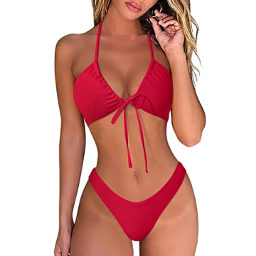 OMKAGI Sexy Thong Bikini Set for Women Swimsuit Push Up String Brazilian Bathing Suits(M, Red)
