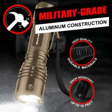 GearLight TAC LED Flashlight Pack - 2 Super Bright, Compact Tactical Flashlights with High Lumens for Outdoor Activity & Emergency Use - Gifts for Men & Women - Desert Tan