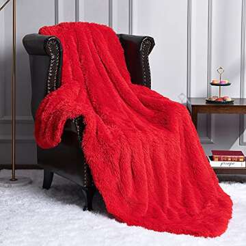 HOMORE Soft Fluffy Blanket Fuzzy Sherpa Plush Cozy Faux Fur Throw Blankets for Bed Couch Sofa Chair Decorative, 60''x80'' Red
