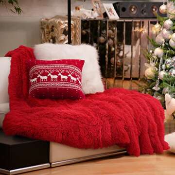 HOMORE Soft Fluffy Blanket Fuzzy Sherpa Plush Cozy Faux Fur Throw Blankets for Bed Couch Sofa Chair Decorative, 60''x80'' Red