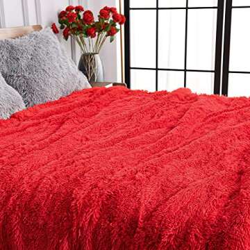 HOMORE Soft Fluffy Blanket Fuzzy Sherpa Plush Cozy Faux Fur Throw Blankets for Bed Couch Sofa Chair Decorative, 60''x80'' Red