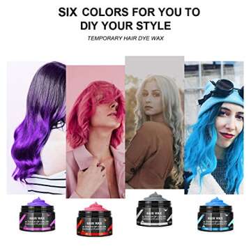 6 Colors Temporary Hair Dye Wax - Hair Wax Color Silver Grey Red Purple Blue Pink Gold Temporary Hair Dye Instant Natural Matte Hairstyle Cream coloring for Men Women Kids Party Cosplay Date Halloween