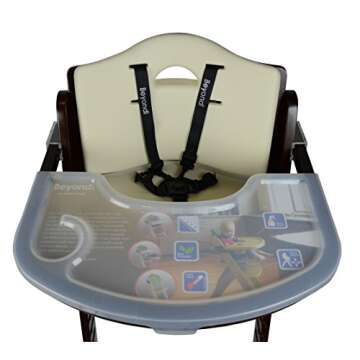 Abiie Beyond Junior Wooden High Chair with Tray - Convertible Baby Highchair - Adjustable High Chair for Babies/Toddlers/6 Months up to 250 Lbs - Stain & Water Resistant Mahogany Wood/Cream Cushion