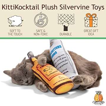 TWINCRITTERS KittiKocktail 2-Pack Organic Silvervine Cat Toys for Cats & Kittens | All-Natural, Refi...