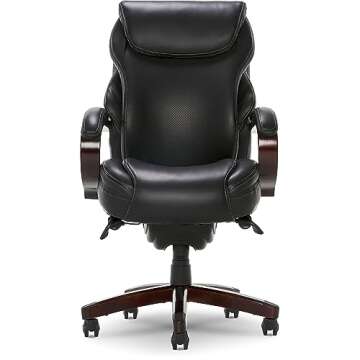 La-Z-Boy Hyland Executive Office Chair with AIR Lumbar Technology, Adjustable High Back Ergonomic Desk Chair with Lumbar Support, Mahogany Wood Finish, Bonded Leather, Black