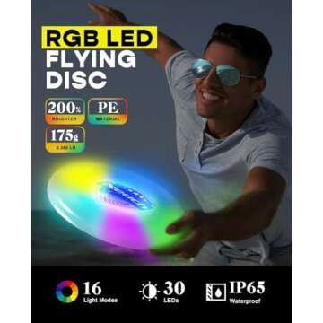 Xeuch Light Up Flying Disc, 175g Glow Disc with 30 RGBs, 16 Lighting Modes, 4 Brightness, 600mAh Rec...