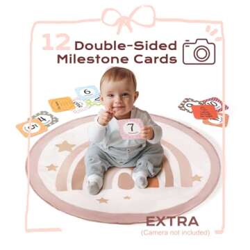 Baby Play Gym Mat, Tummy Time Activity Mat with 7 Detachable Toys and 12 Milestone Cards for Stage-Based Sensory and Motor Skill Development, Washable Play Mats for Infant, Newborn Baby Essentials